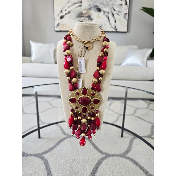 Chicos 35 Year Anniversery Boho Bold Necklace Gold Red New - Picture 3 of 5